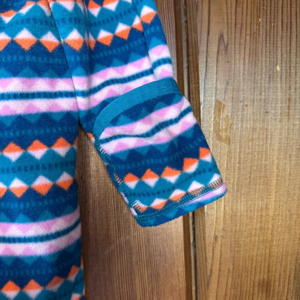 Patagonia Kids Footed One-Piece Fleece Romper in Teal, Pink & Orange Geo Print